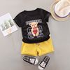 Cartoon set, scarf, trousers, flower boy costume for leisure, sleeves, with little bears, wholesale, with short sleeve