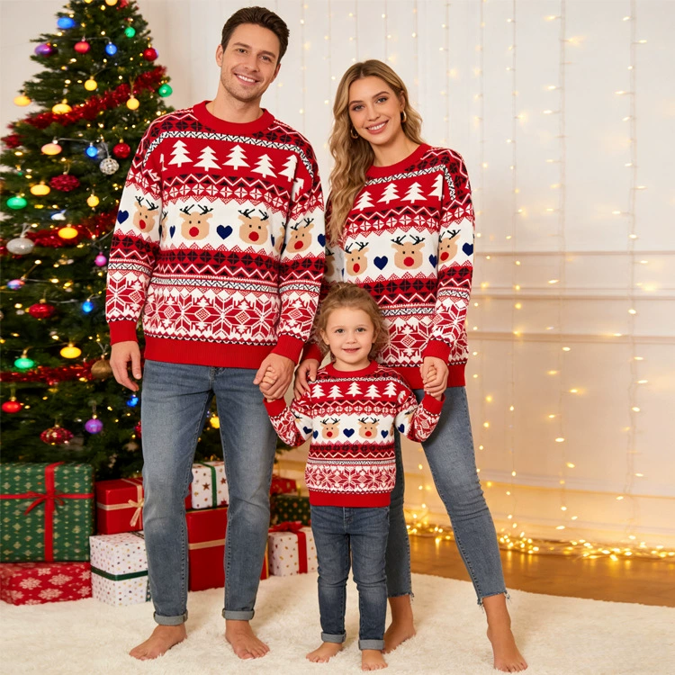 Трансграничные продажи: Европейские и американские семейные свитера на Рождество, осенне-зимняя модная коллекция, мужские и женские пуловеры с жаккардовым узором «олень», трикотаж