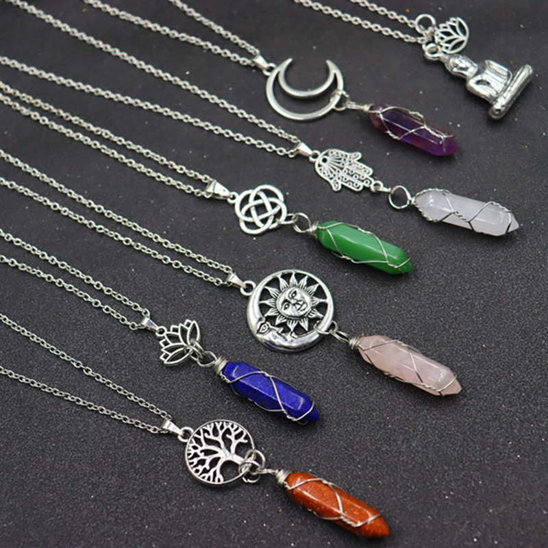 10g Weight Alloy, Natural Stone, Crystal Pendant Material Pendant Necklace Classification Alloy Chain Material cable chain Chain Type 1 Piece Quantity Holiday, Daily Occasion Alloy, natural stone, Crystal Material Sun, Moon, Tree Pattern Unisex Gender Polishing, Hollow Out Design Casual, Retro Style Casual Retro Sun Moon Tree Alloy Natural Stone Crystal Pendant Necklace In Bulk 1