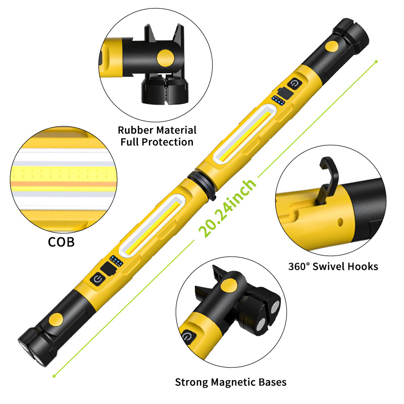 New emergency auto repair light, multifunctional magnetic connection repair work light, outdoor rechargeable lighting with hook