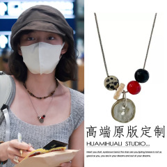 不锈钢斑点石串珠纽扣项链小众精致高级感个性独特百搭锁骨链项饰