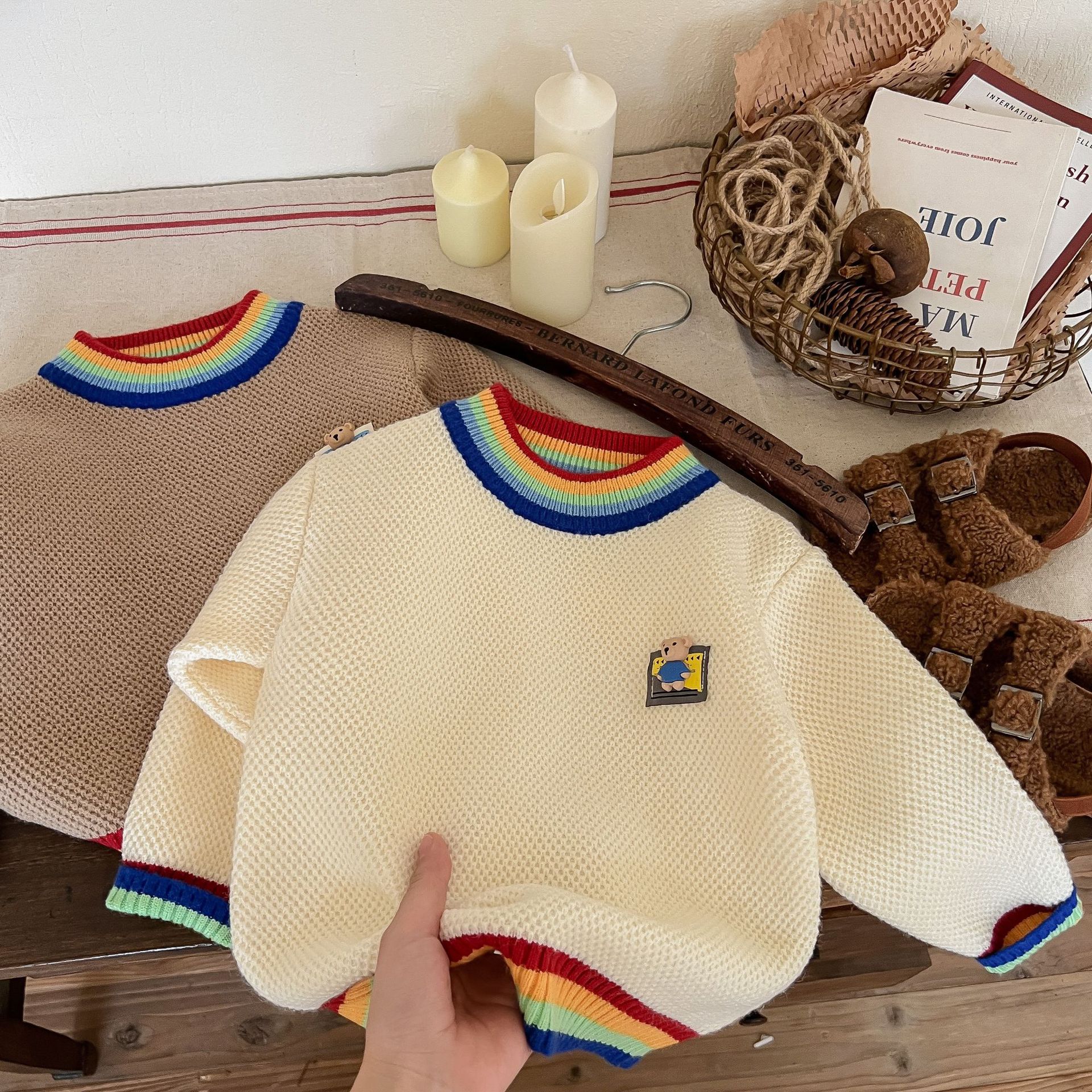 JINYONG Boys Rainbow Cartoon Sweater Cardigan Korean Edition Trendy Baby Knitted Round Neck Outer Wear Children's Coat_voghion.com