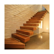 简约风格木质悬浮梯 钢木发光踏步 木质悬空楼梯