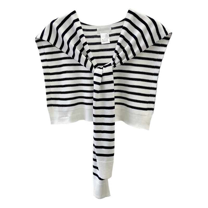 Mantón de rayas de punto para mujer Primavera y otoño nueva oficina al aire libre Aire Acondicionado sala de protección del cuello chaleco anudado bufanda collar falso