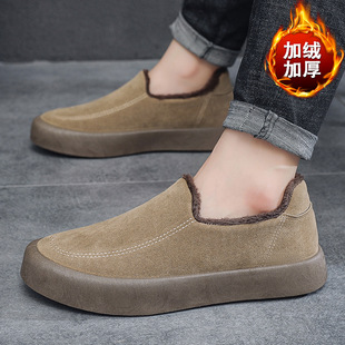 2025 Winter New Large Size Warm Fleece-Lined Men's Loafers Youth Casual Shoes British Style Trendy Men's Shoes