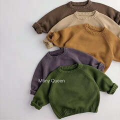 Close your eyes and enter ~ Spring and Autumn Children's Sweater Korean Style Men's and Women's Knitted Retro Pullover Raglan Jacket Loose Cotton