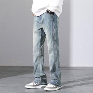 American high street spring and summer retro jeans men's 2024 new fashion handsome casual loose straight micro Horn long pants