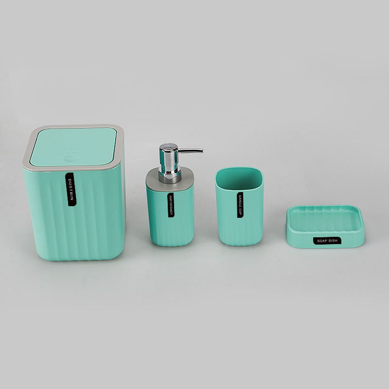 Cuatro piezas de baño simple color sólido conjunto de baño taza de enjuague de cepillo de dientes caja de jabón plástico personalizado