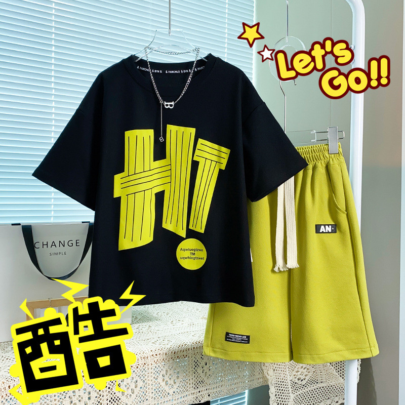 Children's Clothing Boy's Summer Clothing Boys' Fashion suit Short-sleeved Top Half Pants Children's Sportswear Two-piece Set