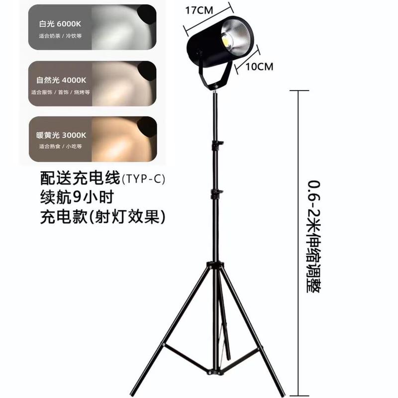 ♡ 長持ちする充電式LED屋台スポットライト、ナイトマーケット屋台クリップ、キャンプスナックカーライト、グルメマニキュア|undefined