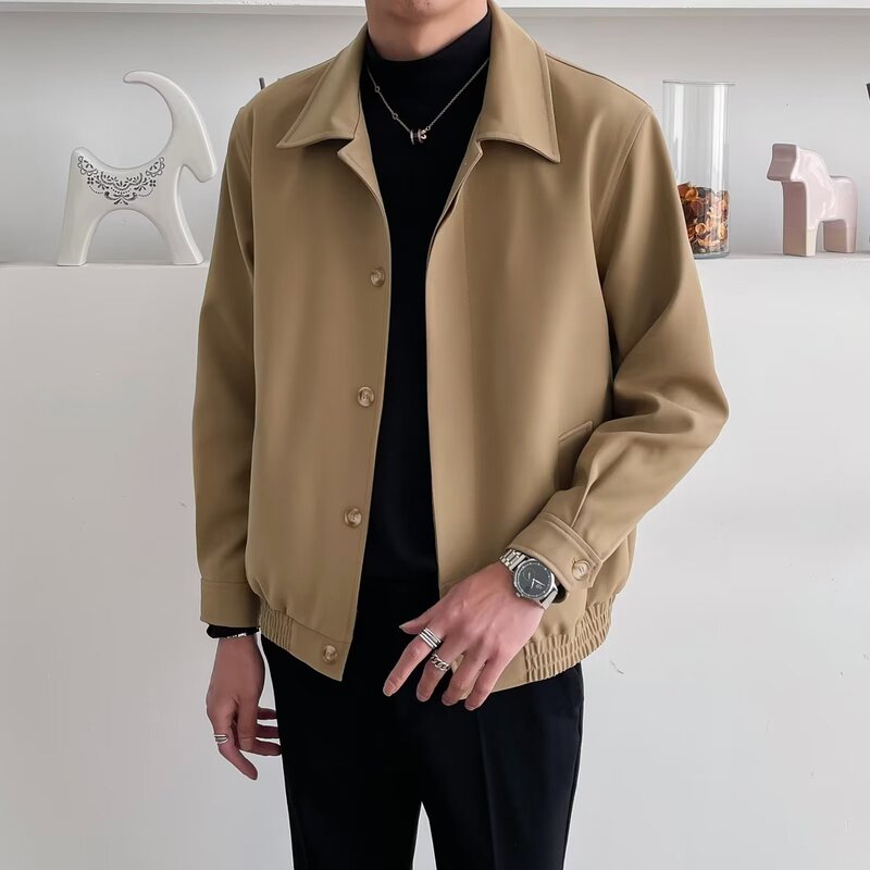 Spring and Autumn new men's casual solid color lapel jacket loose Korean style trendy Short profile coat top Spring and Autumn new men's casual solid color lapel jacket loose Korean style trendy Short profile coat top