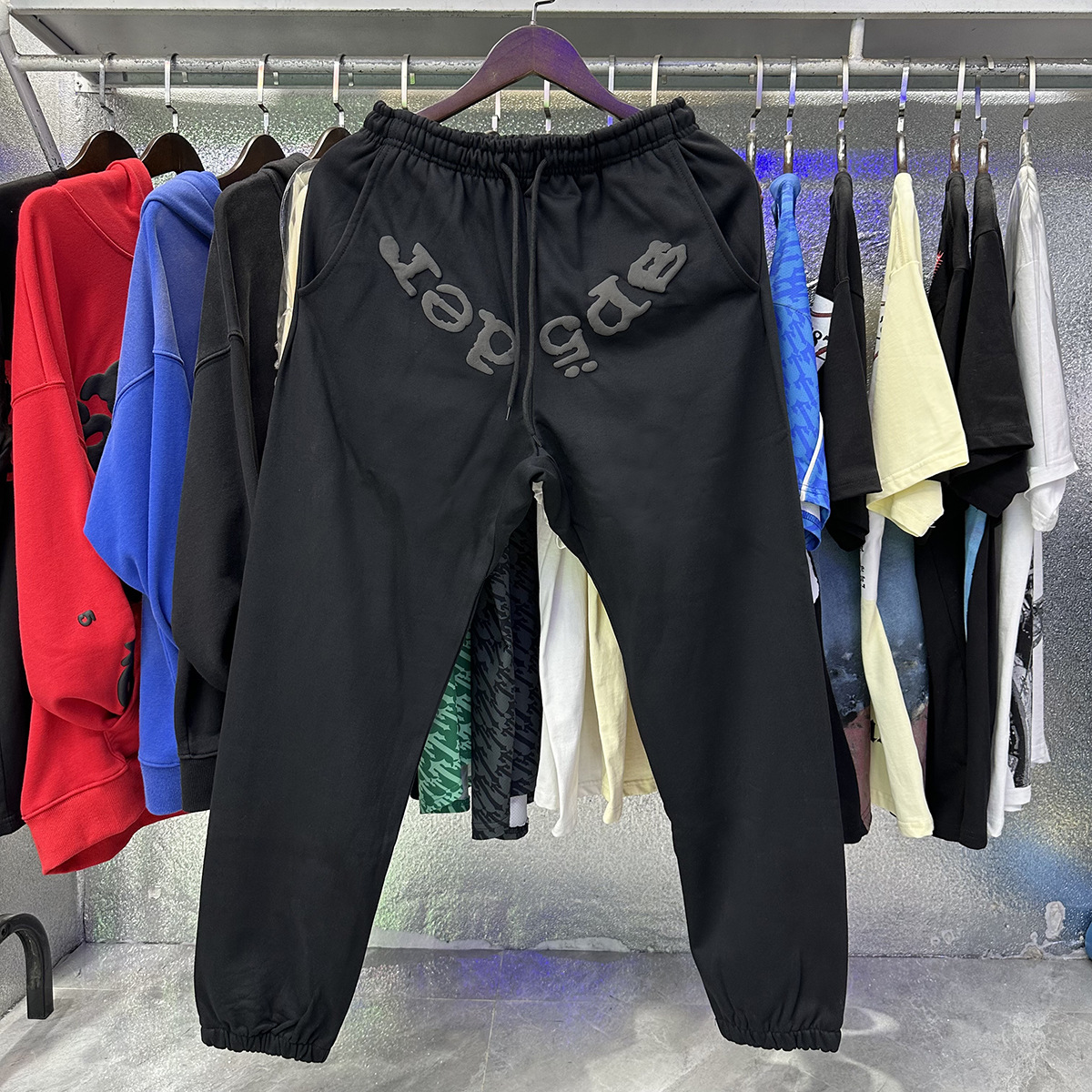 Sp5der cantante de hip hop europeo y americano mismo estilo carta de espuma 555555 impreso hombres y mujeres pareja suéter con capucha moda