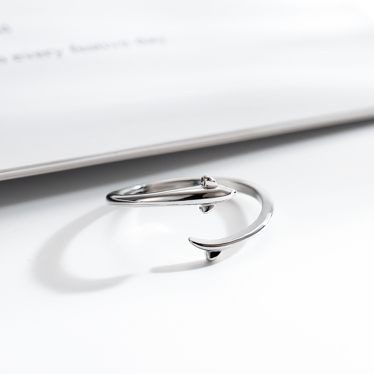 Silver-plated Dolphin Bay Ring Women's Simple ins Style Fishtail Ring Niche Design Student Ring Cold Style