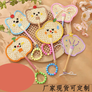 Cute cartoon straw fan creative small cattail leaf fan hand woven fan playful cattail leaf fan in stock can be customized
