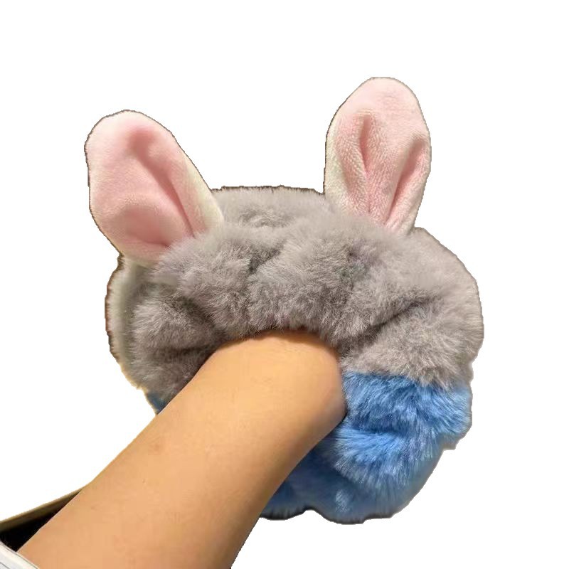 Hermoso Judy Nick con orejas de peluche, anillo de cabello de dibujos animados, cuerda de cabello para mujeres 2025, nueva cuerda de cabeza de otoño y invierno