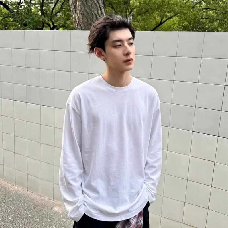 270g long-sleeved T-shirt with ribbed cuffs, customizable with logo design, loose fit, dropped shoulders, round neck, pure cotton base layer 270g long-sleeved T-shirt with ribbed cuffs, customizable with logo design, loose fit, dropped shoulders, round neck, pure cotton base layer