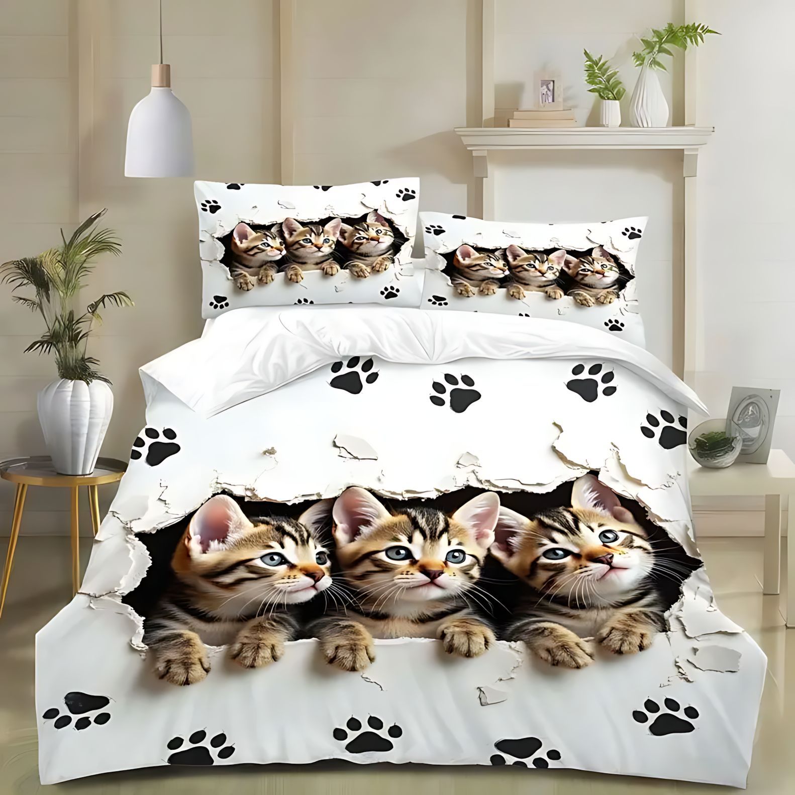 TEMU / JIT negro y blanco gatito impresión digital transfronteriza nuevo producto de pelo abrasivo colcha de cama