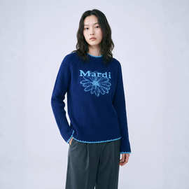 韩系穿搭超好看炸街独特漂亮蓝色花花毛衣女大码秋冬季2025年新款