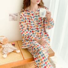 日系卡通纯棉睡衣春秋冬款圆领全棉哺乳装喂奶服孕妇套装长袖裤子