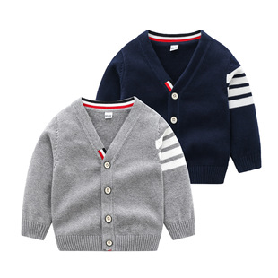 Cross-border Explosions Spring and Autumn Boys' Cardigan Cotton Knitted Sweater Jacket Baby Long Sleeve Korean Academy Style Knitted Sweater