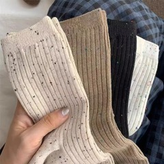 暖秋棕色系美拉德襪子女韓版秋冬點子紗中筒ins學院風百搭堆堆襪