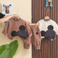 婴儿衣服冬季韩版休闲加绒 卡通卫衣两件套一周岁男宝宝洋气批发