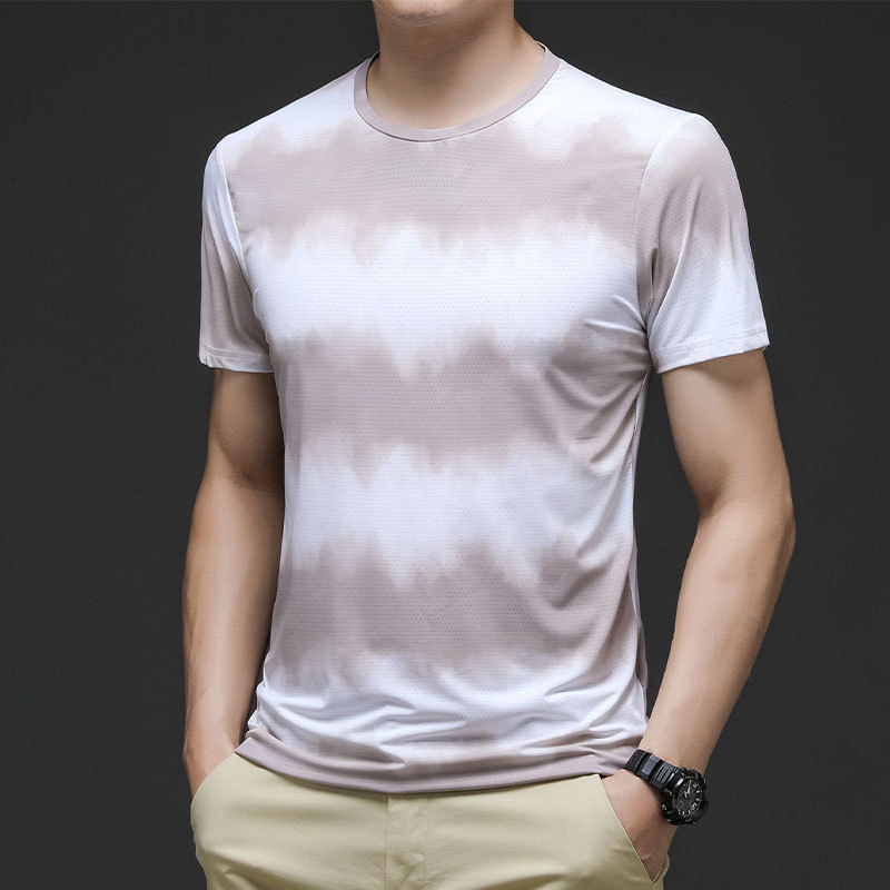 Summer silk elastic breathable two-tone sports short sleeve T-shirt…