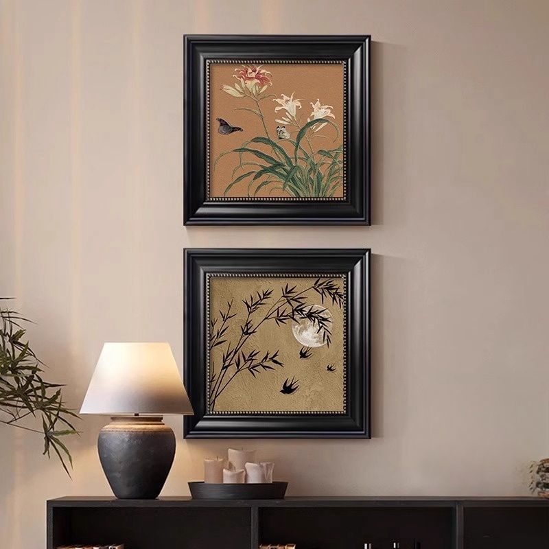 餐厅装饰画中古风卧室墙壁画新中式客厅兰花竹子玄关挂画中古风