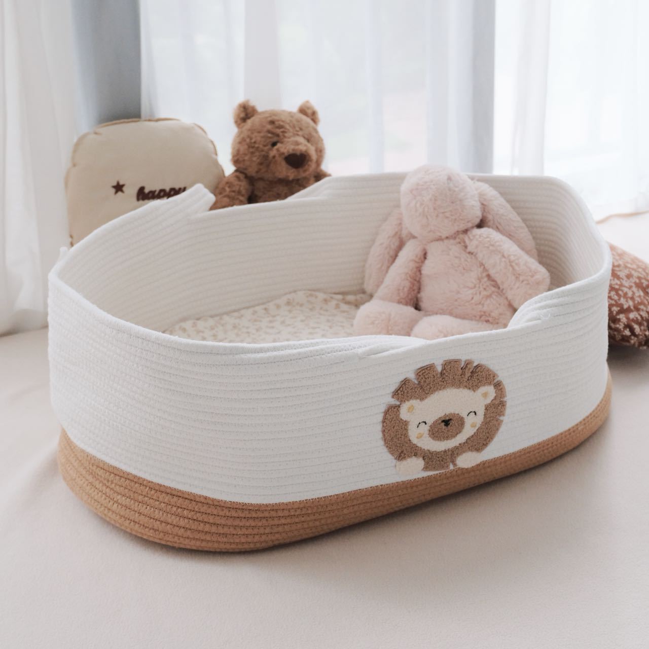 ins北欧彩虹婴儿手提篮 便携式纯棉编织婴儿睡篮 外出手提婴儿床