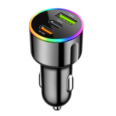 60W Colorful Ambient Light Car Mobil şarj cihazları - c186-super-fast-charge-acc-three-port-colorful-atmosphere-light-60w-opp-bag