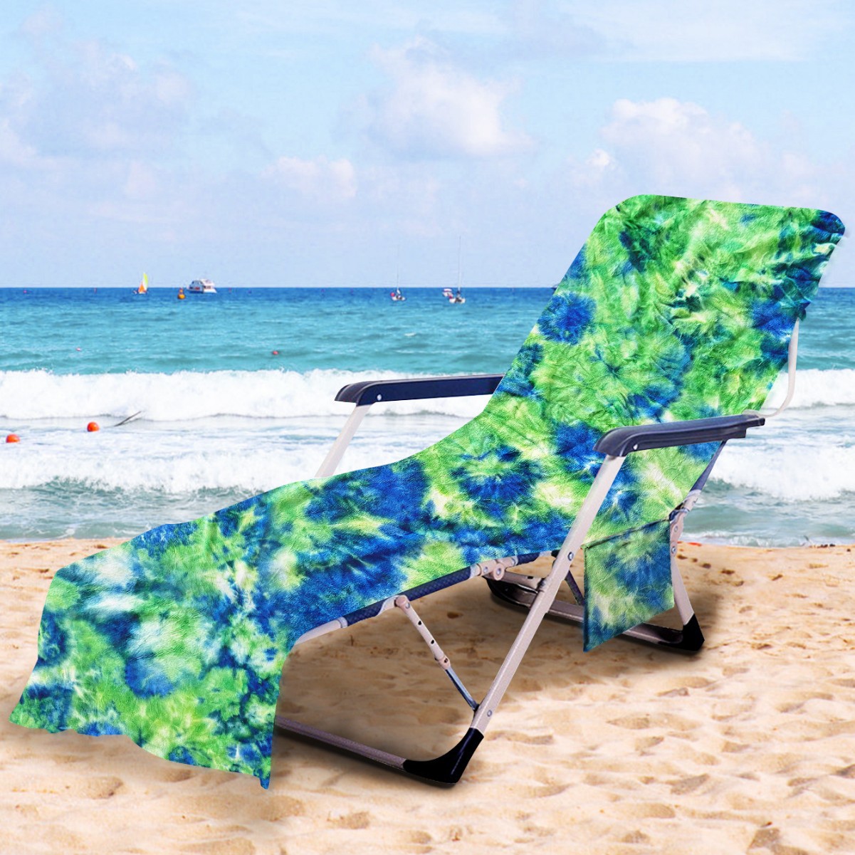 Transfronterizo amazon tie-dye microfibra silla de playa cubierta reclinable toalla de playa toalla con bolsillo lateral portátil