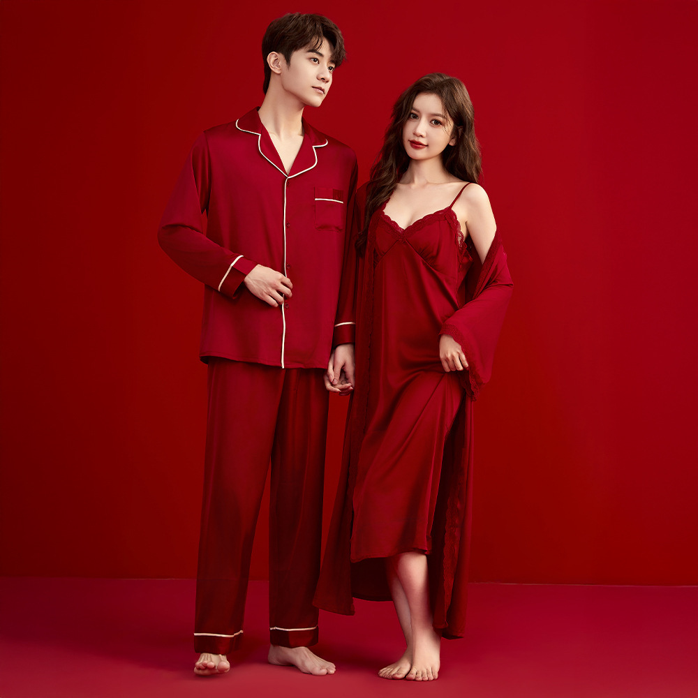 Pajamas de pareja de primavera y otoño de la novia de cabina vestido vestido de la mañana conjunto de ropa de hogar de alta calidad MC0004