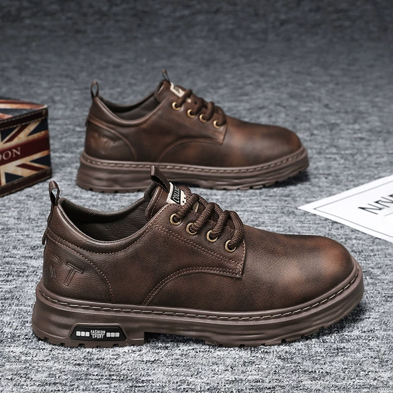 Мужская обувь Осень Бизнес в британском стиле Мужские повседневные кожаные туфли ретро коричневый премиум-класса