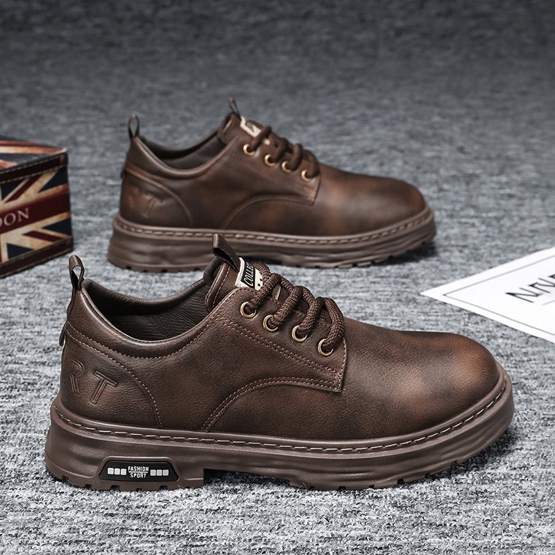 Men's Shoes Autumn Business Dress British Style Men's Casual Leather Shoes Retro Brown High-end High-end High-end Big Head Trendy Shoes