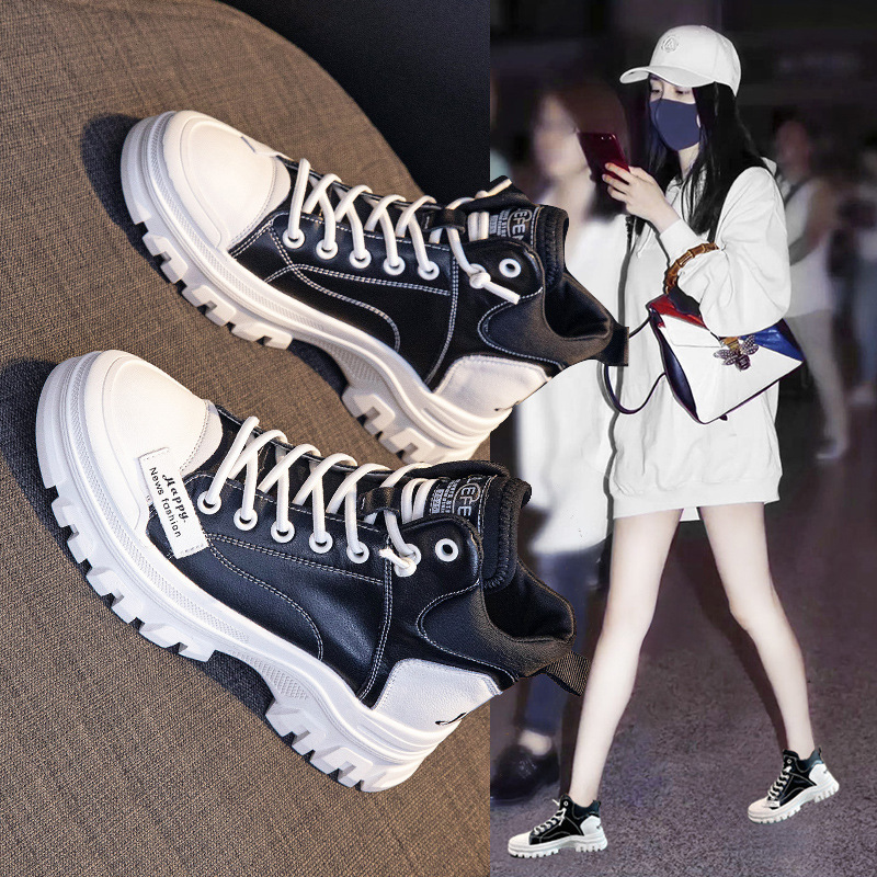 2023 herbst und Winter Neue Echtes Leder Vielseitige Arbeitskleidung Kurze Stiefel für frauen Freizeit Sport High Top Kleine weiße Schuhe_voghion.com