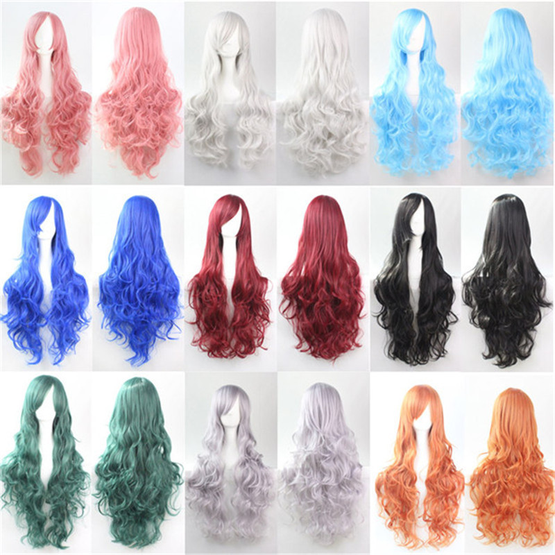 European and American 80cm Wig Oblique Bangs Universal Cos Wig Long Curly Hair Wig Big Wave High Temperature Silk Anime Manufacturer European and American 80cm Wig Oblique Bangs Universal Cos Wig Long Curly Hair Wig Big Wave High Temperature Silk Anime Manufacturer