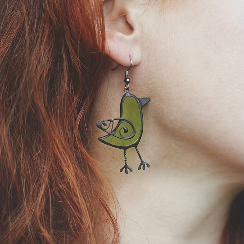 Cross-Border Hot-Selling Unique Green Bird Blue Purple Drop Earrings Cute Women's Earrings Design Wholesale Dropshipping