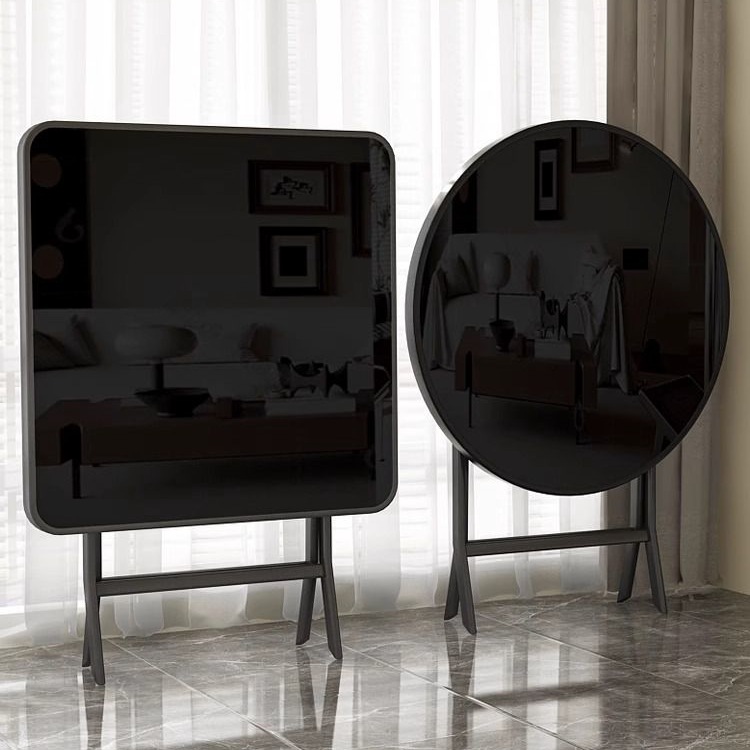 餐桌桌钢化玻璃可折叠圆桌吃饭桌子小户型家用阳台庭院折叠桌金属