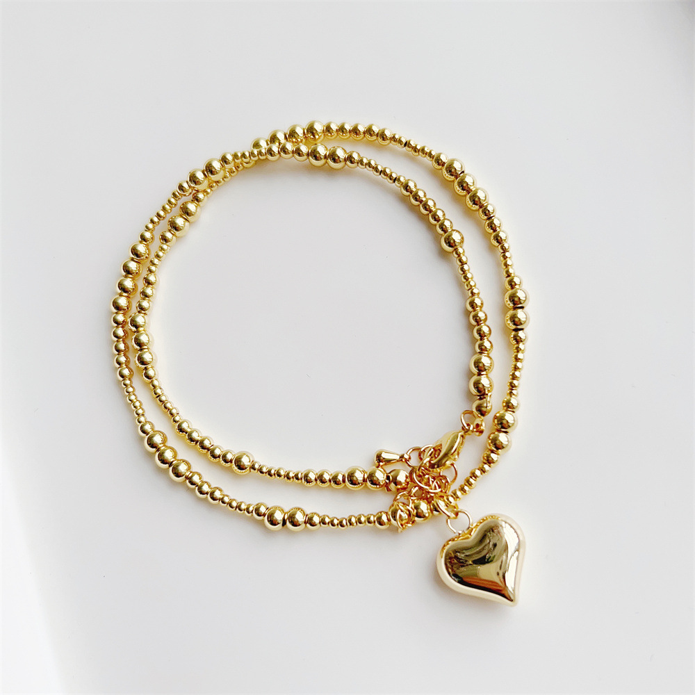 Copper Material 1 Piece Fashion Heart Shape Copper Beaded Pendant Necklace