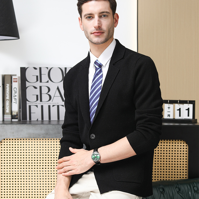 100 Wool Suit Men's Thickened Manufacturers Supply Slim-fit Casual Business Soft Knitted Suit Jacket Men's Jacket