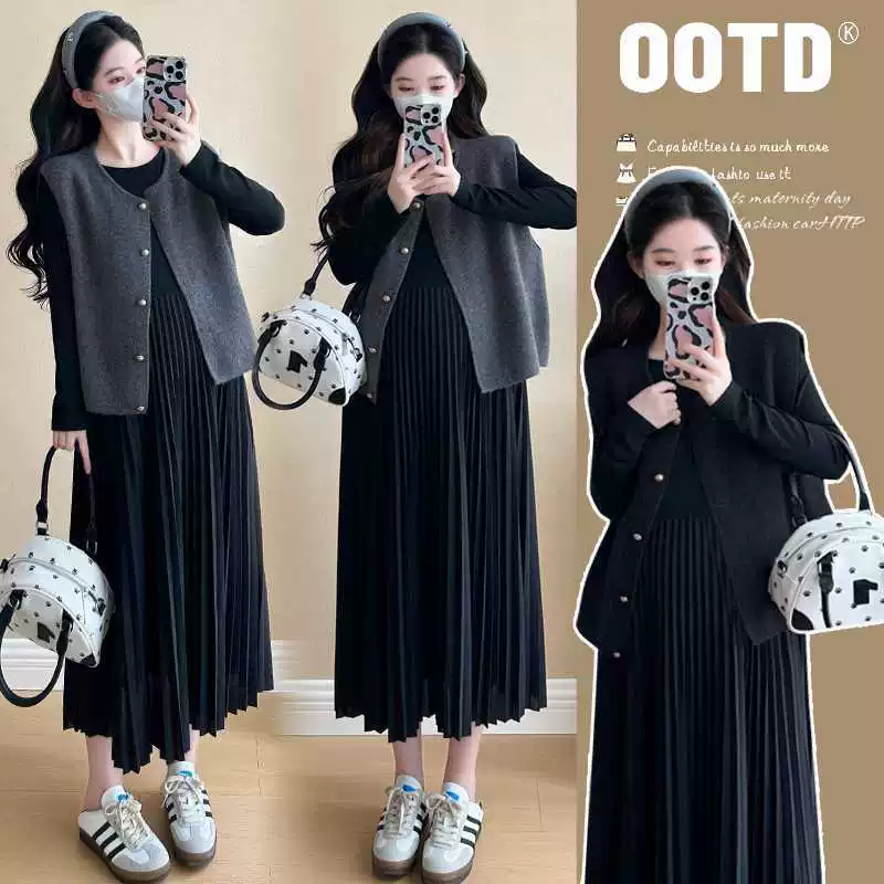 Осенний жилет для беременных, платье, комплект, oversize