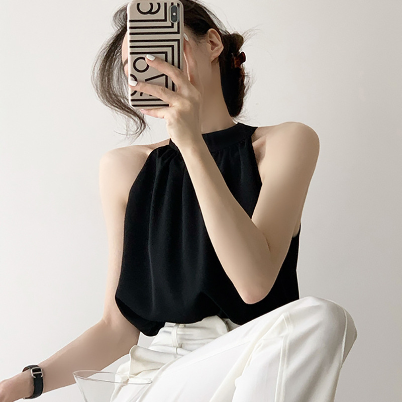 Áo sơ mi nữ chất liệu voan trắng kiểu Pháp, thiết kế cổ quàng hở vai — đen chi tiết 1