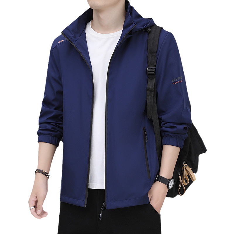 Chaqueta informal de primavera y otoño para hombre, cortavientos deportivo juvenil, abrigo holgado con capucha estilo coreano, top fino con cuello alto, moderno.
