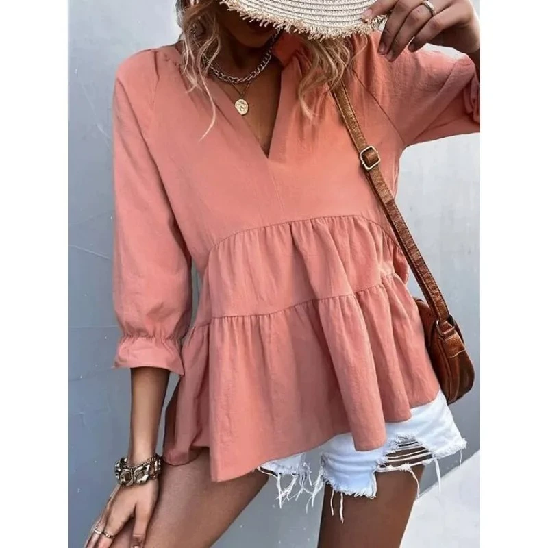 2024 весна и лето новые трансграничные женские независимые станции Amazon Горячие продажи свободный V-образный складчатый короткий топ CY758