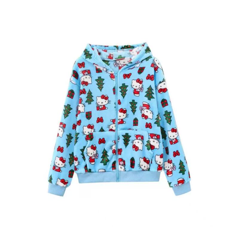 Cartoon Kt Cat Flannel Sweatshirt Thick Women's Autumn and Winter New Thickeneded Fleece-Lined Warm Casual Home Jacket Export