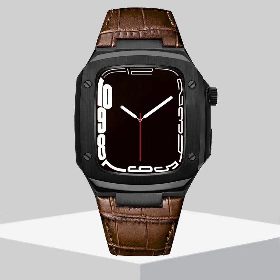 Aplicable applewatch7 correa de reloj Apple Caja Acero inoxidable uno cuero oficial hombres y mujeres 40/41