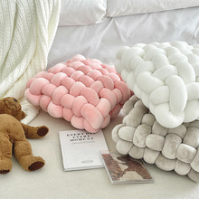 现货北欧抱枕简约纯色手工编织方形沙发靠垫毛绒坐垫飘窗垫代发