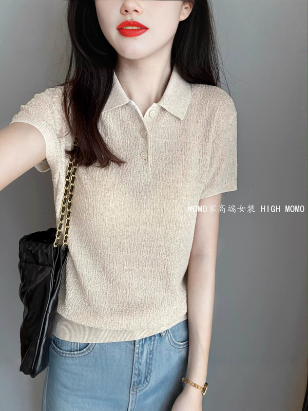 禾+系列！柜面1500+棉羊毛混纺polo领短袖针织衫简约套头上衣女|undefined