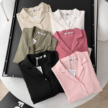 日系出品2024夏季棉麻宽松休闲纯色清凉衬衣麻混纺开领短袖衫女