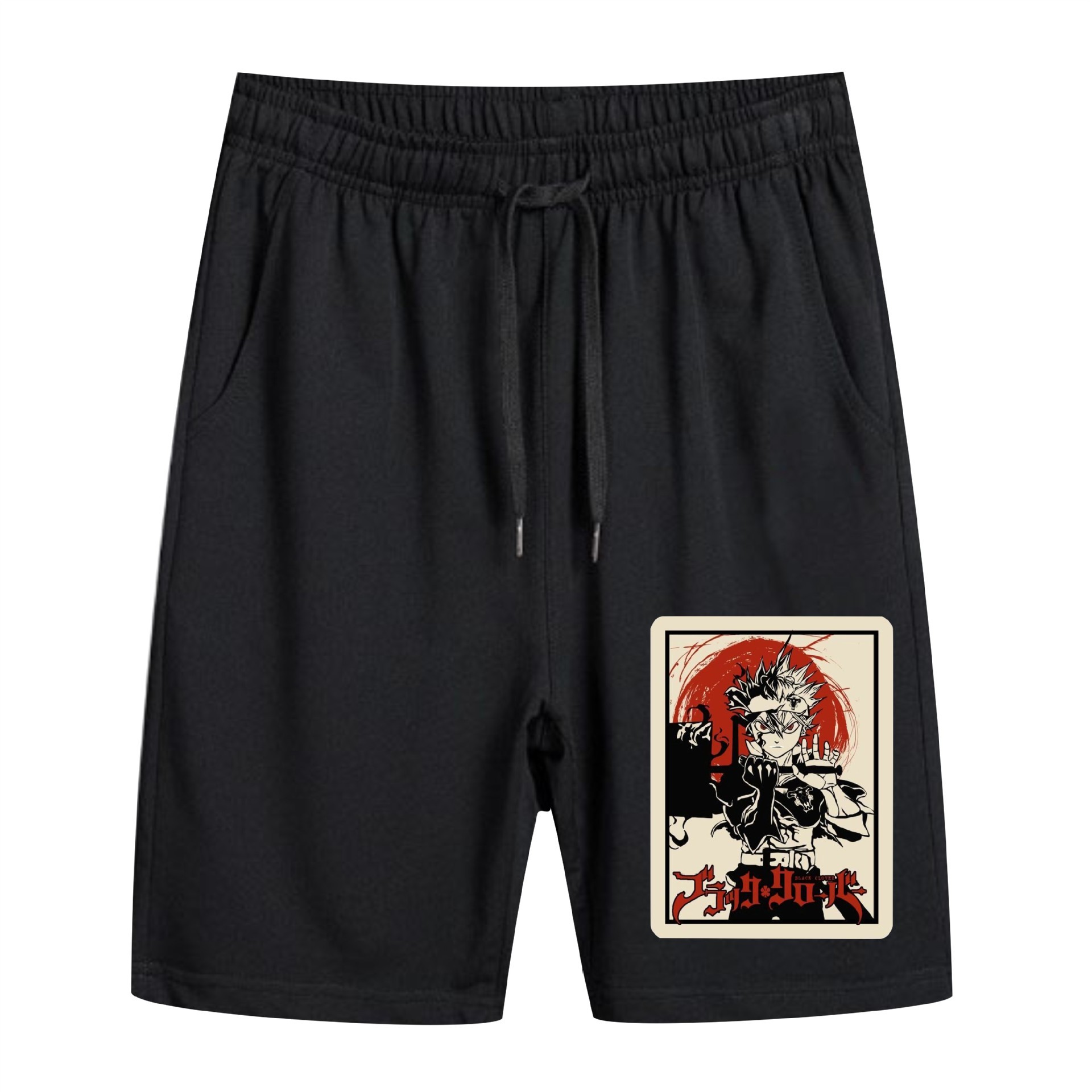 Trébol de cuatro hojas negro-Black Clover Anime pantalones cortos casuales periféricos pantalones deportivos sueltos de moda para hombres de verano